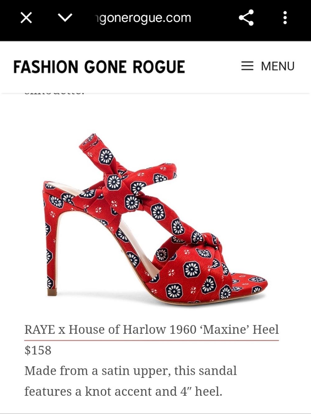 Raye x House of Harlow 1960 Red Satin Sz 9 Platform Heels Knot Accent Maxine